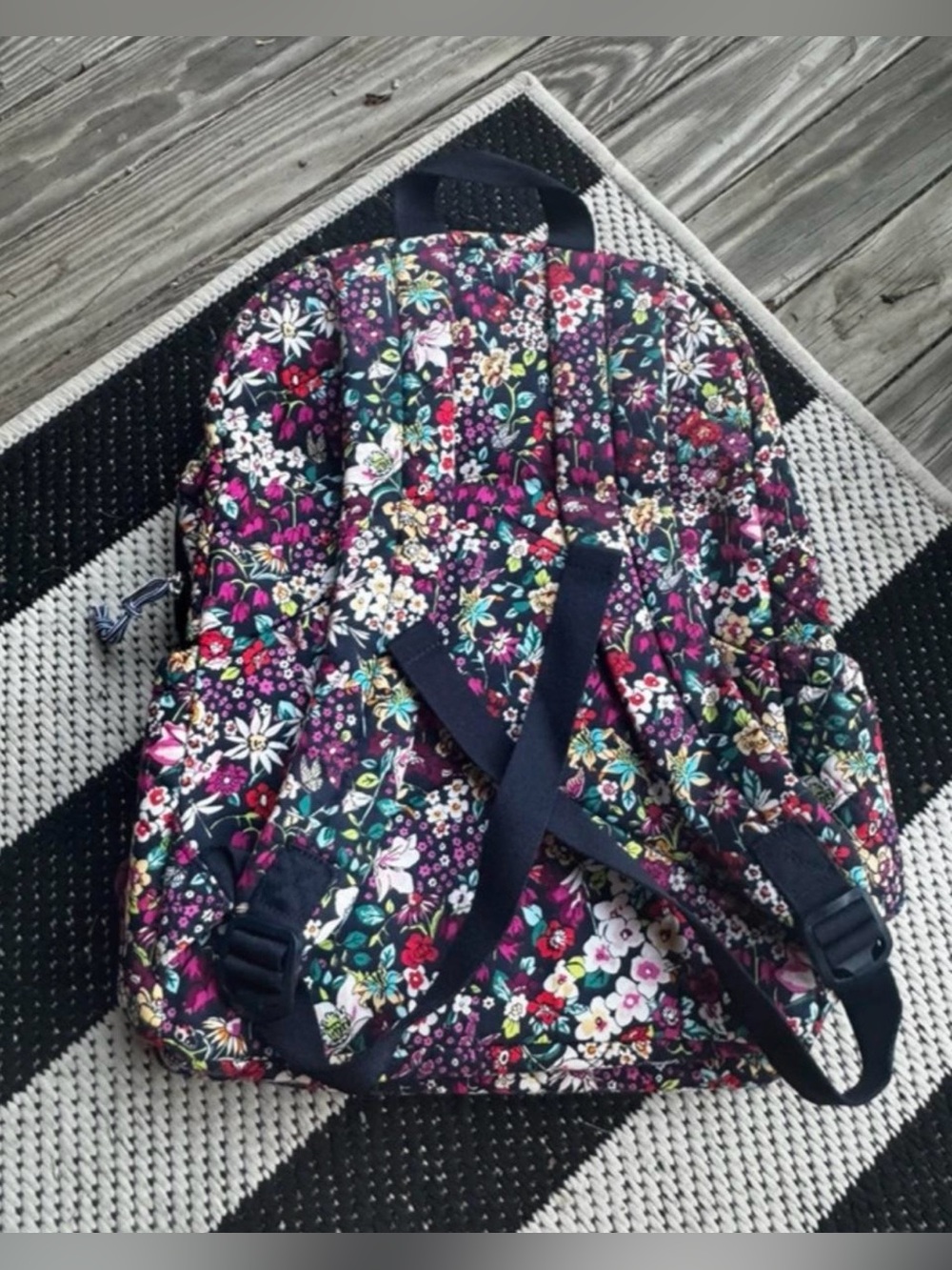 Vera Bradley Navy Multi Floral Quilted Backpack (Previously Embroidered With) - Picture 2 of 5